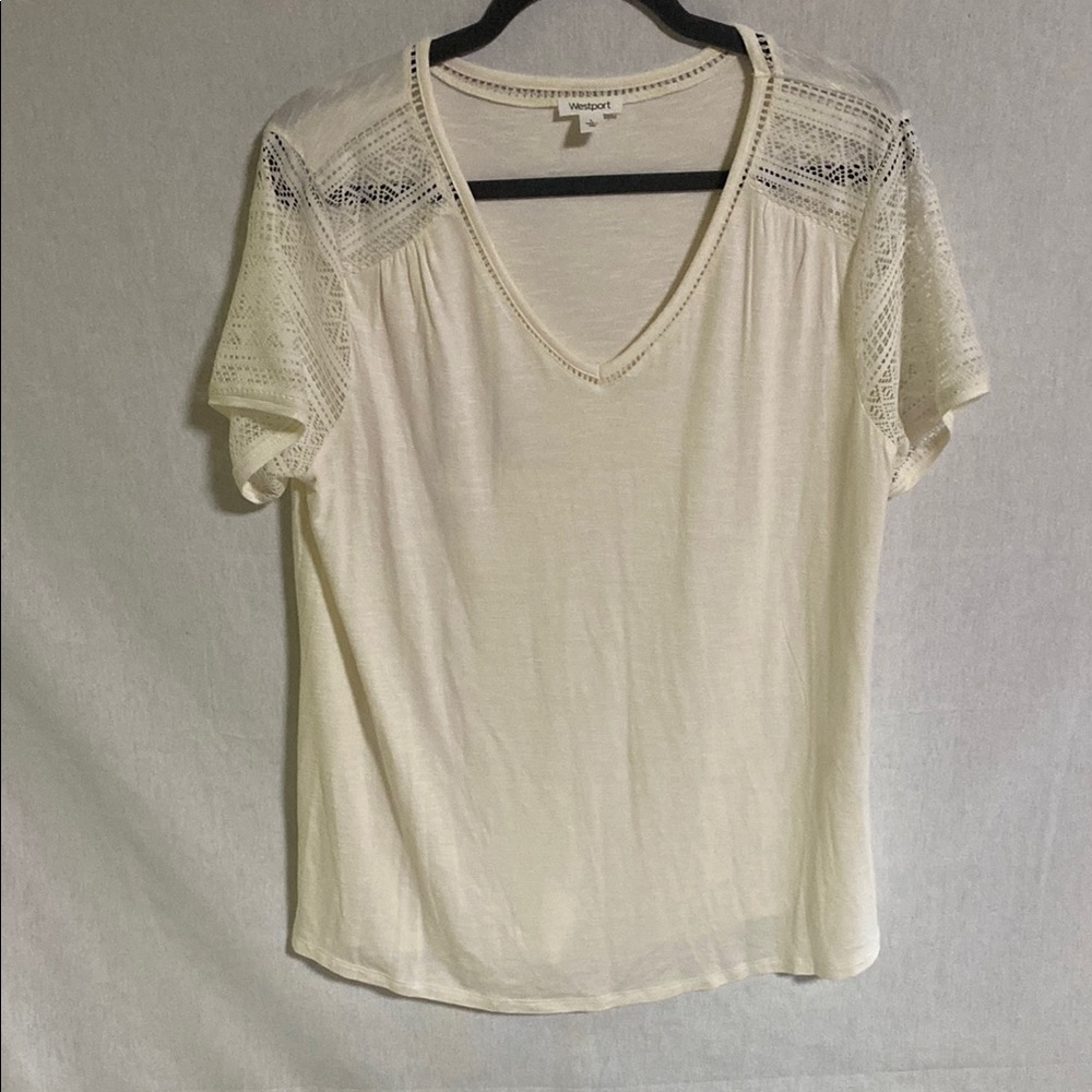 Westport Cream Relaxed Short Sleeve T-shirt with Embellished Shoulders